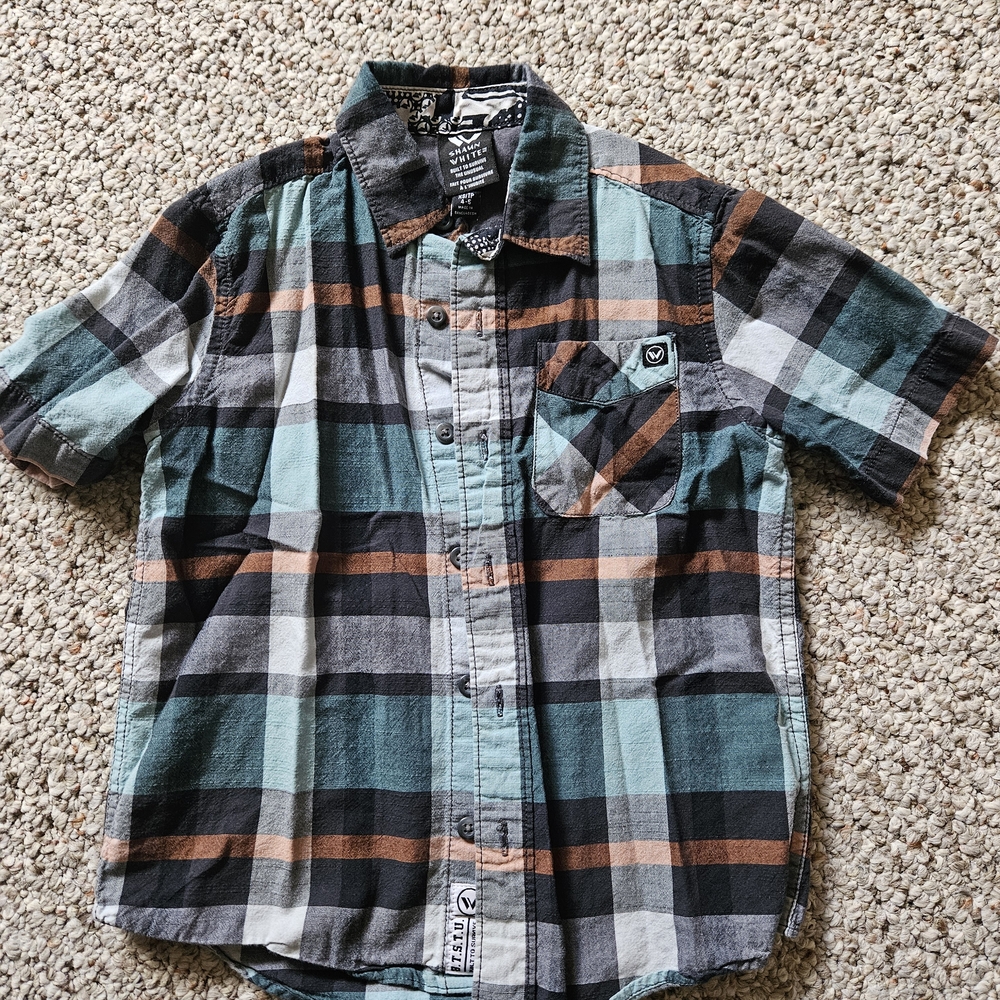 Shaun White Kids Plaid Button Down Shirt - Black, Gray, Green, and Orange